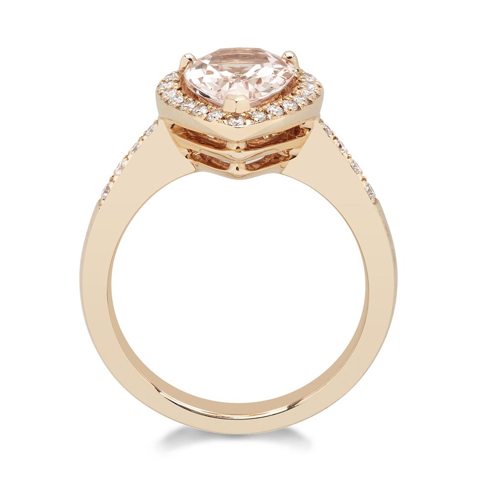Ortensia 18ct Rose Gold Pear Shape Morganite and Diamond Halo Dress Ring Thumbnail Image 2