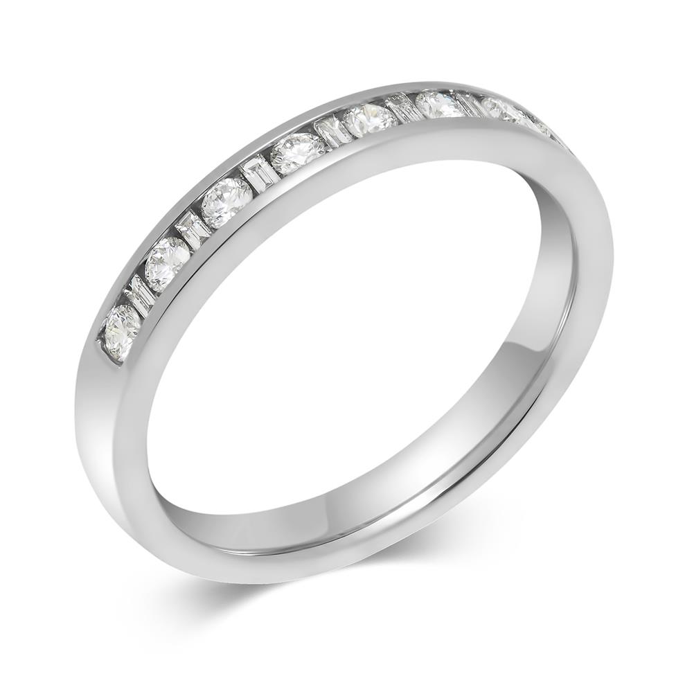 Platinum Alternating Baguette Cut Diamond Half Eternity Ring 0.25ct Thumbnail Image 0