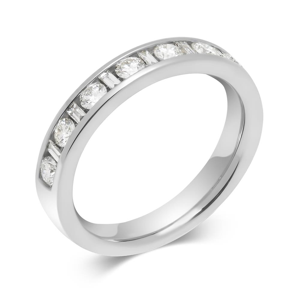 Platinum Alternating Baguette Cut Diamond Half Eternity Ring 0.50ct Thumbnail Image 0