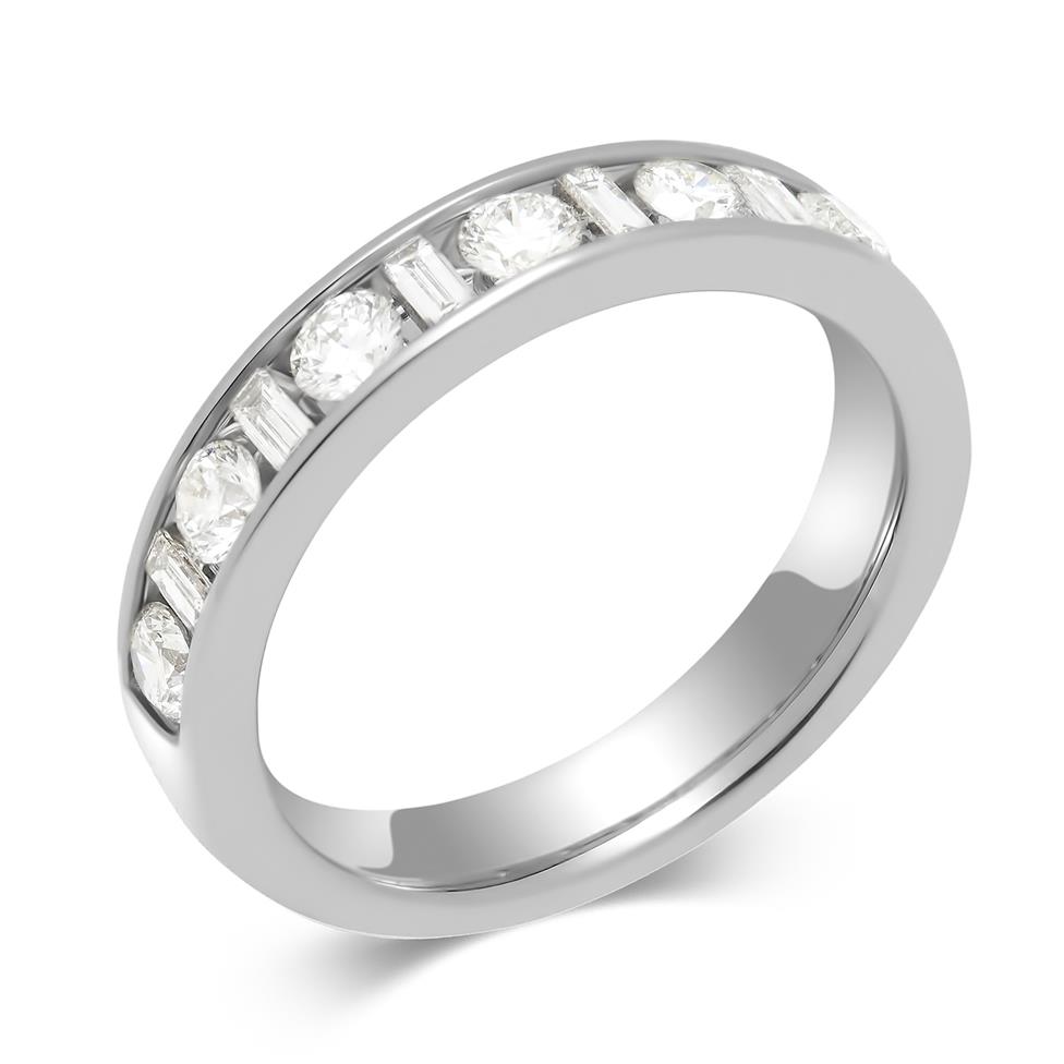 Platinum Alternating Baguette Cut Diamond Half Eternity Ring 0.75ct Thumbnail Image 0