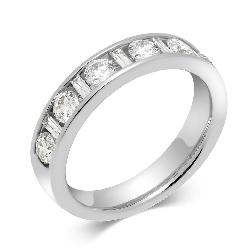 Platinum Alternating Baguette Cut Diamond Half Eternity Ring 1.00ct Thumbnail Image 0