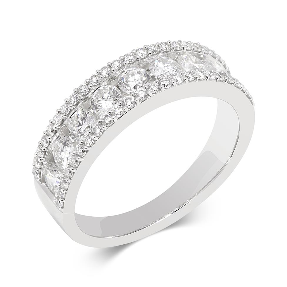 18ct White Gold Three Row Diamond Half Eternity Ring 1.20ct Thumbnail Image 0
