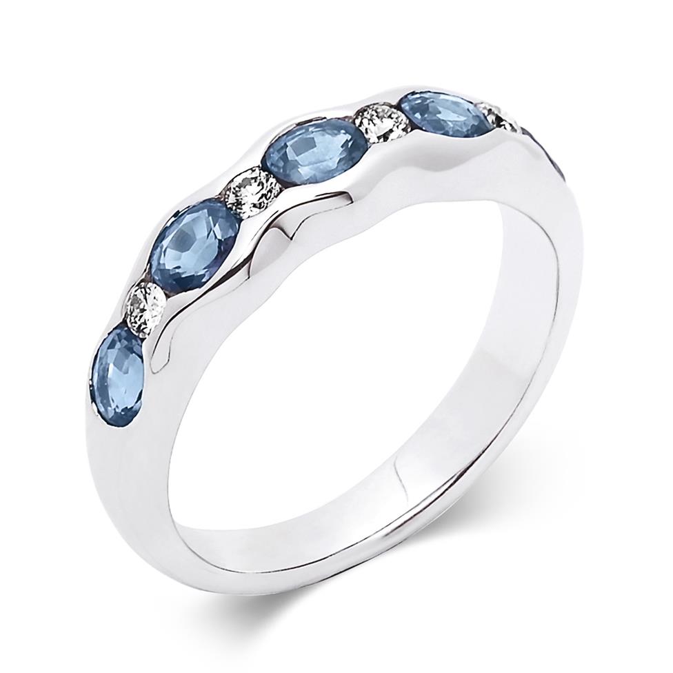 18ct White Gold Oval Sapphire and Diamond Half Eternity Ring Thumbnail Image 0