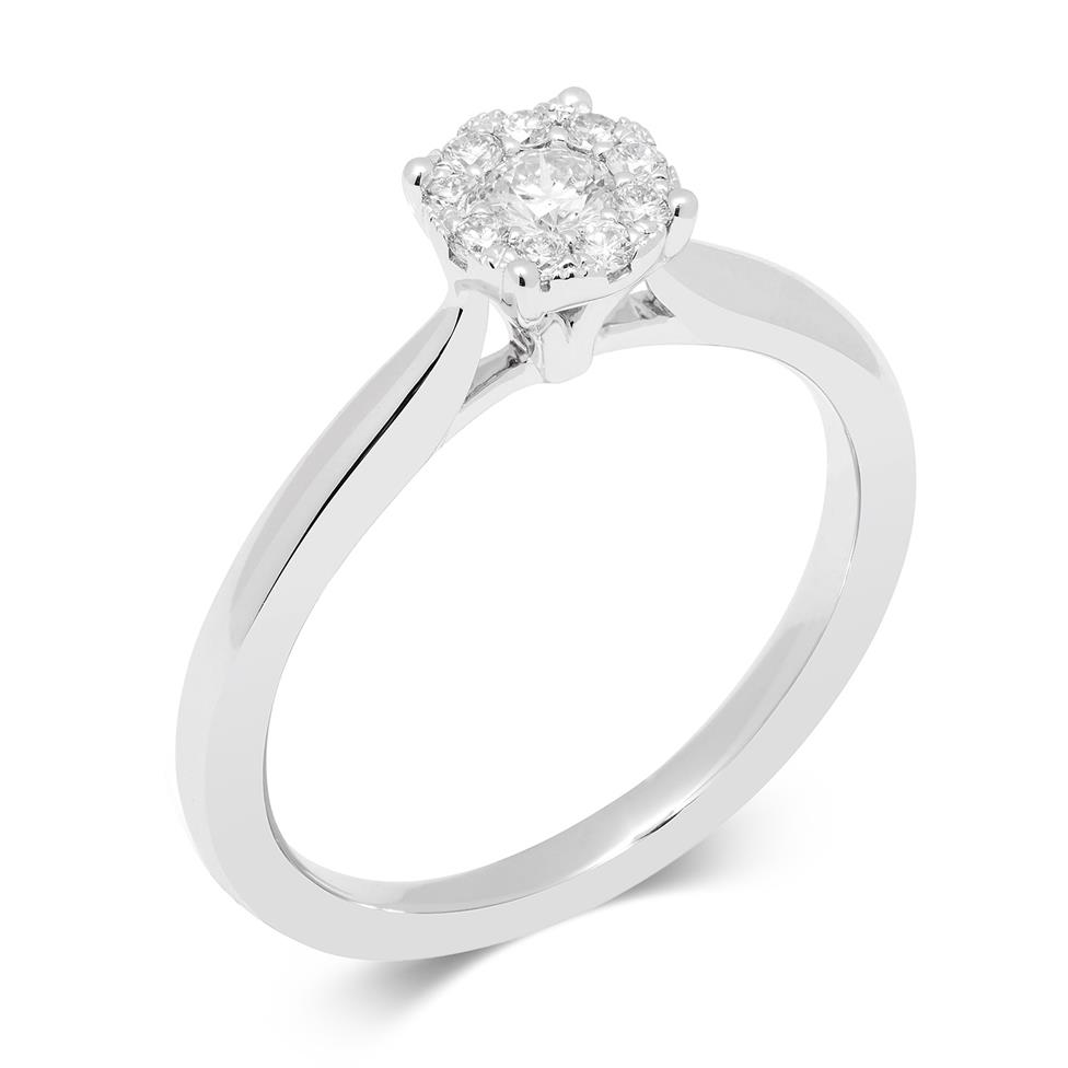 18ct White Gold Illusion Detail Diamond Cluster Engagement Ring 0.15ct Thumbnail Image 0