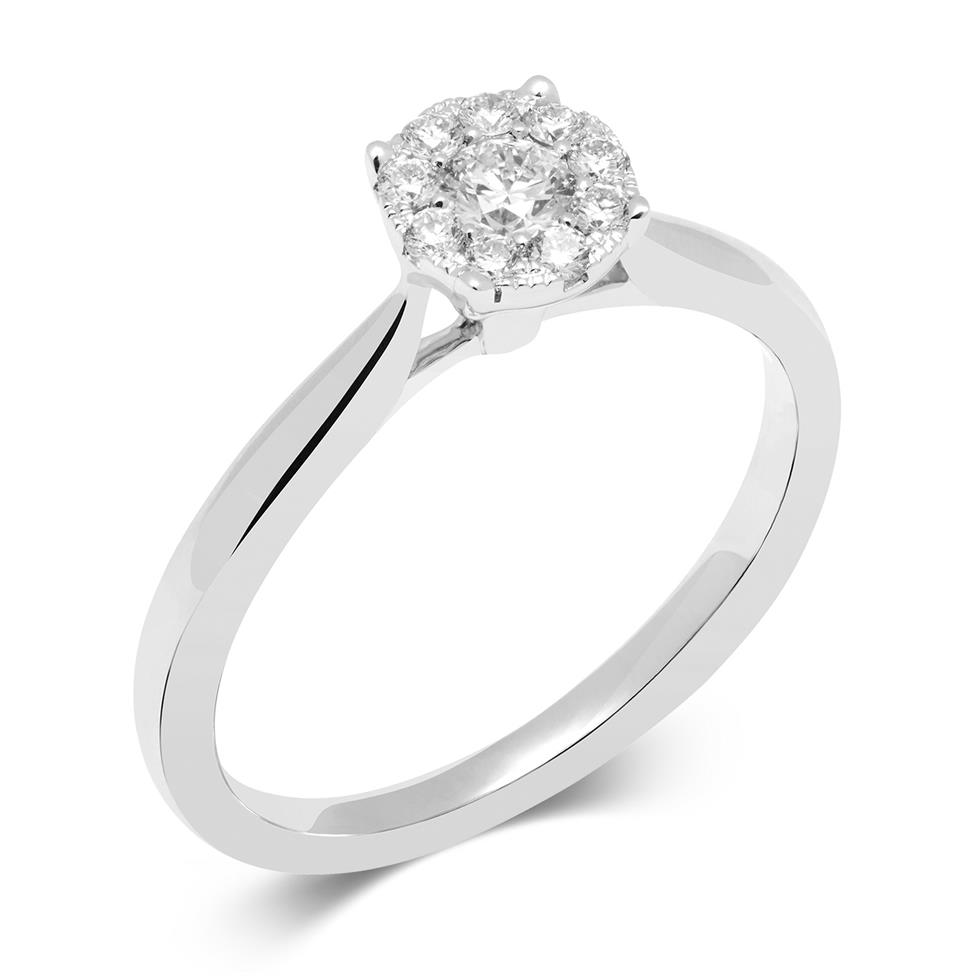 18ct White Gold Illusion Detail Diamond Cluster Engagement Ring 0.35ct Thumbnail Image 0