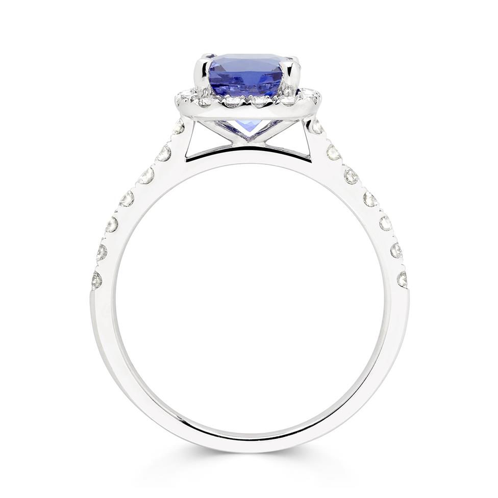 18ct White Gold Cushion Tanzanite and Diamond Halo Ring Thumbnail Image 3