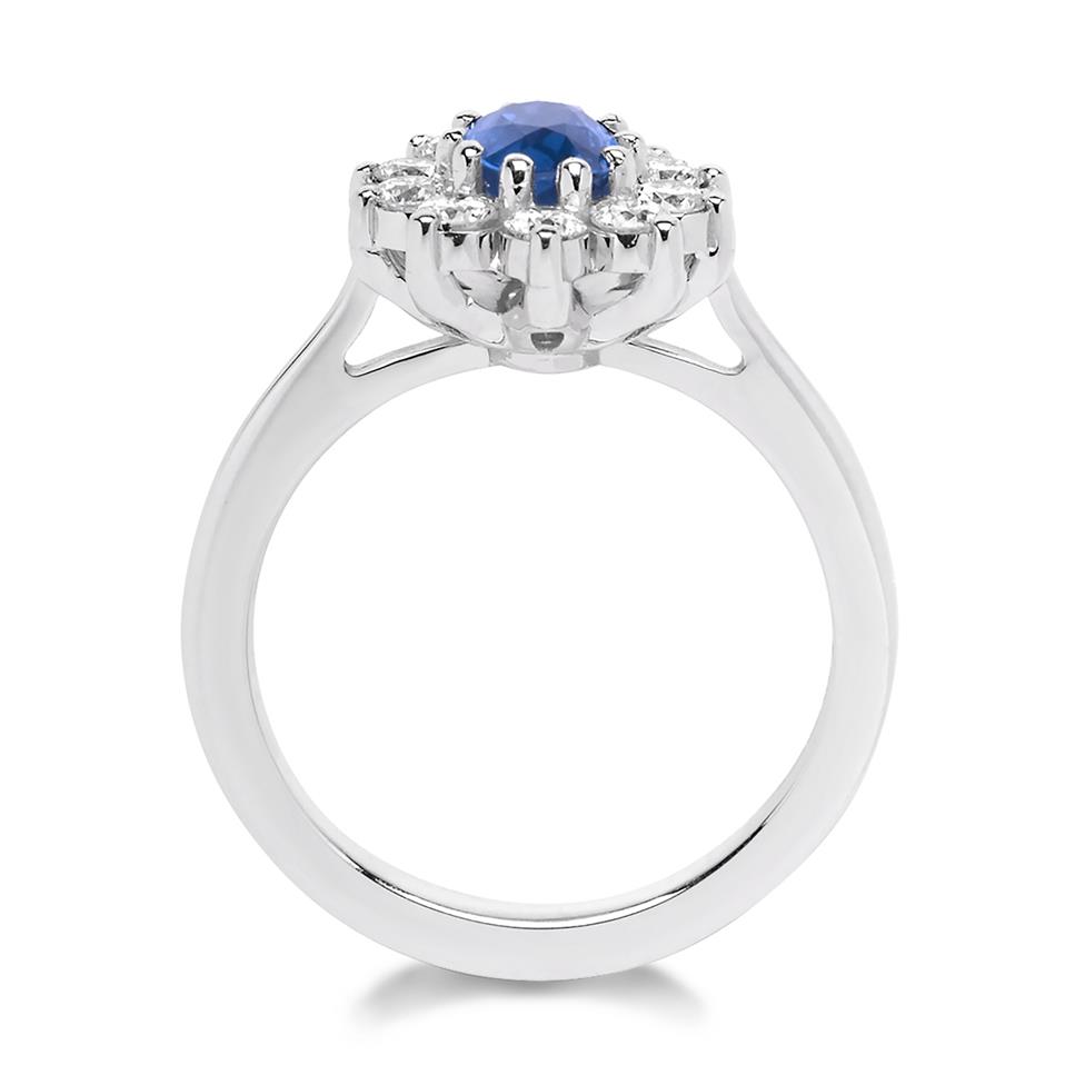 18ct White Gold Oval Sapphire and Diamond Cluster Engagement Ring Thumbnail Image 2