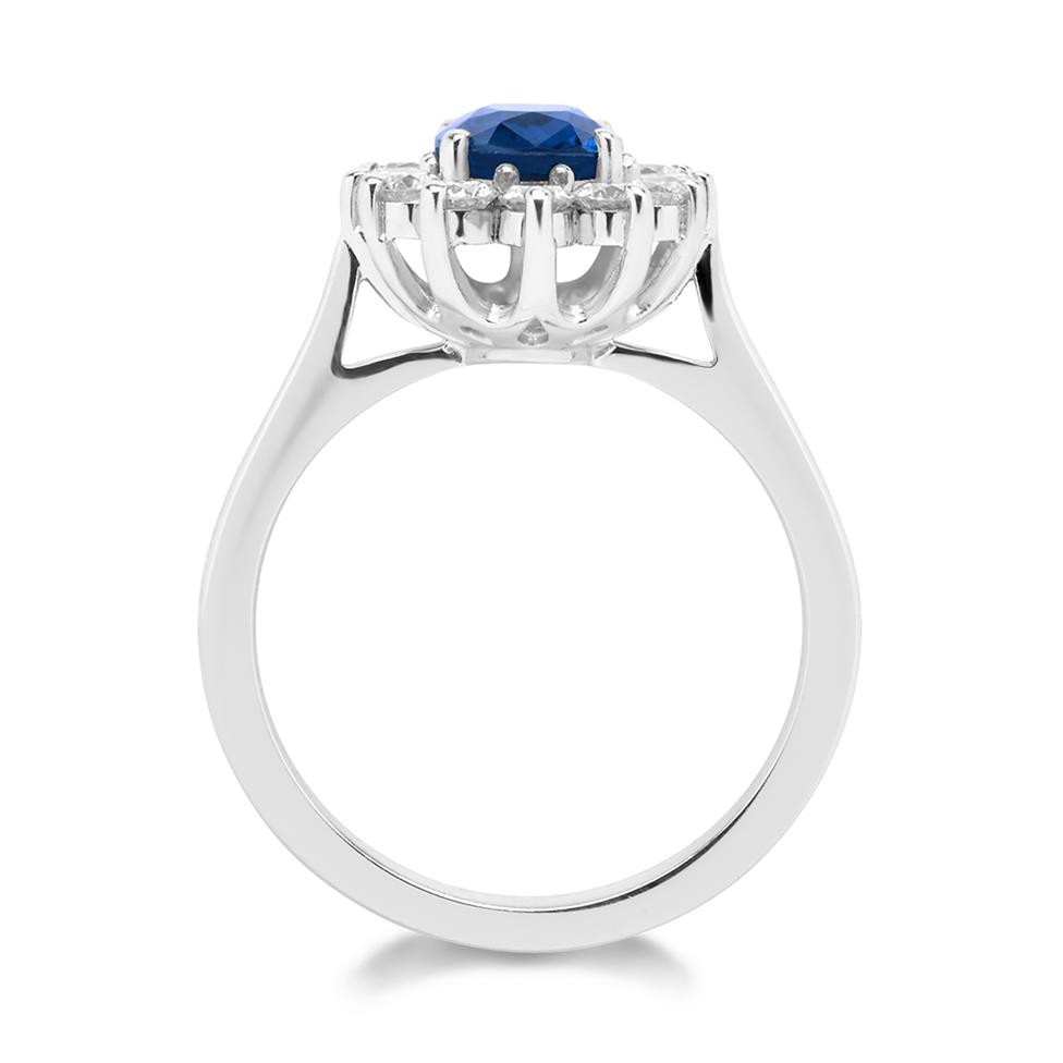 18ct White Gold Oval Sapphire and Diamond Cluster Engagement Ring Thumbnail Image 3