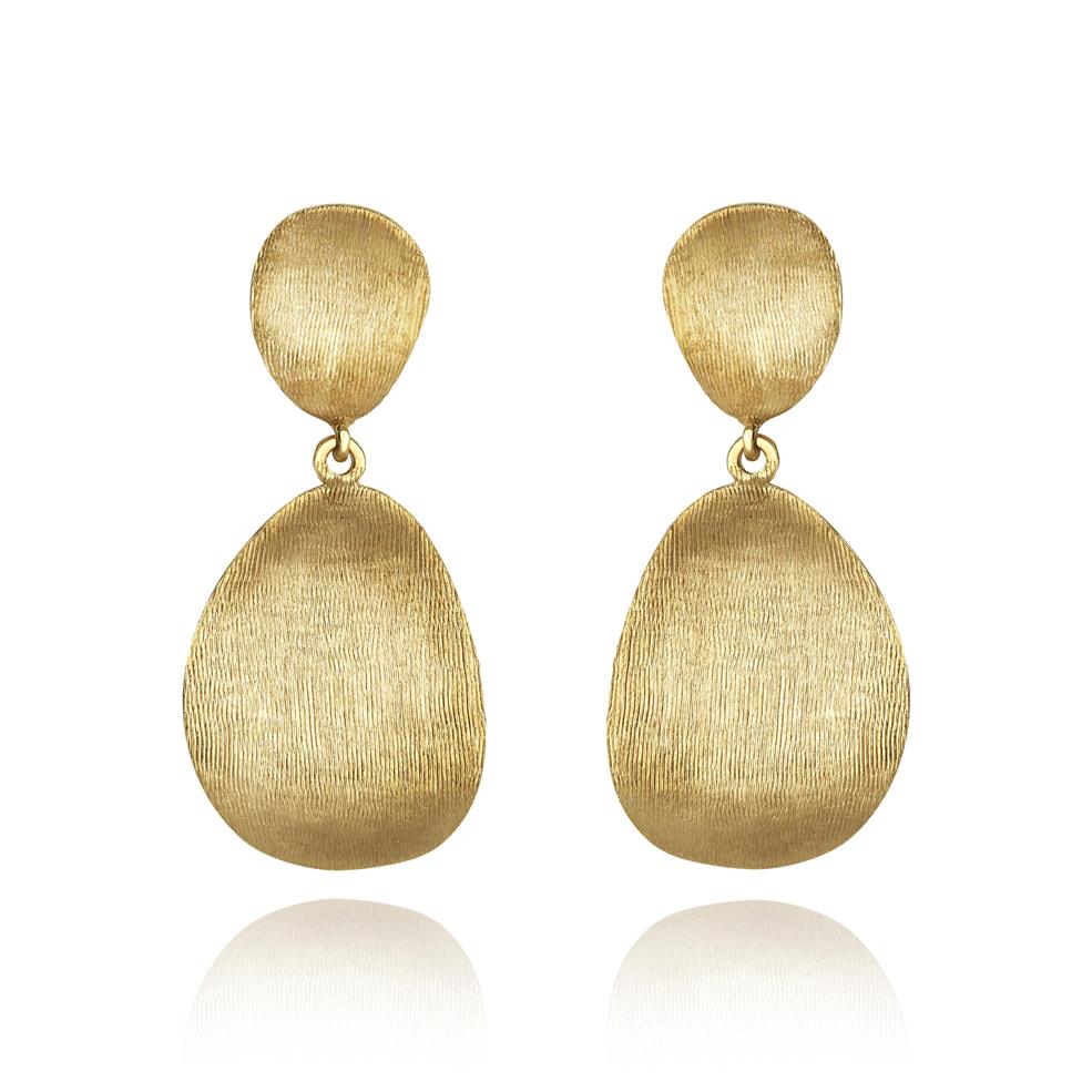Cadence 18ct Yellow Gold Satin Finish Drop Earrings Thumbnail Image 0