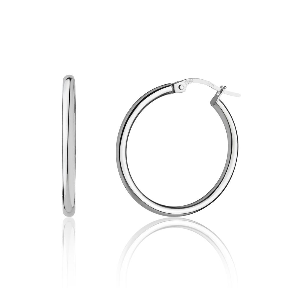 18ct White Gold Hoop Earrings 18mm Thumbnail Image 0