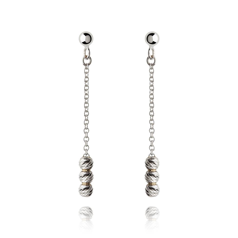 18ct White Gold Faceted Bead Drop Earrings Thumbnail Image 0