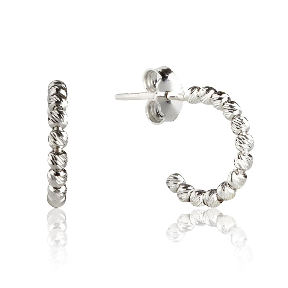 18ct White Gold Faceted Semi Hoop Earrings 14mm Thumbnail Image 0