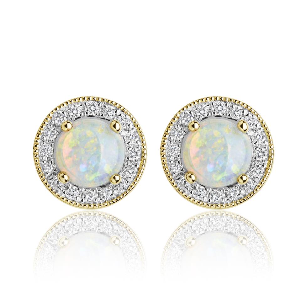 18ct Yellow Gold Opal and Diamond Cluster Stud Earrings  Thumbnail Image 0