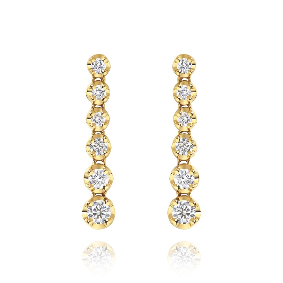 18ct Yellow Gold Diamond Drop Earrings Thumbnail Image 0