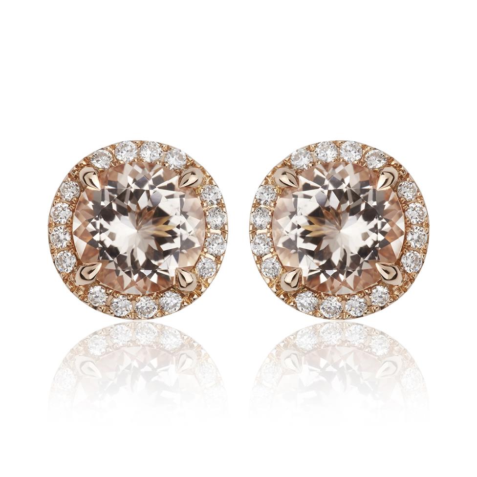Camellia 18ct Rose Gold Morganite and Diamond Stud Earrings Thumbnail Image 0