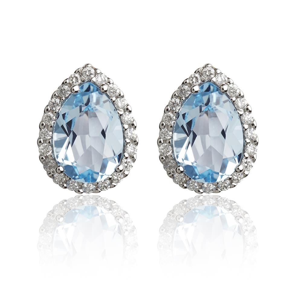 18ct White Gold Topaz and Diamond Cluster Stud Earrings Thumbnail Image 0