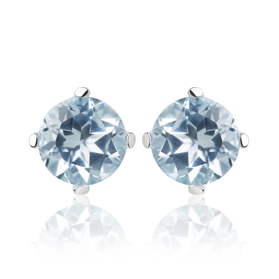 18ct White Gold Blue Topaz Solitaire Stud Earrings Thumbnail Image 0