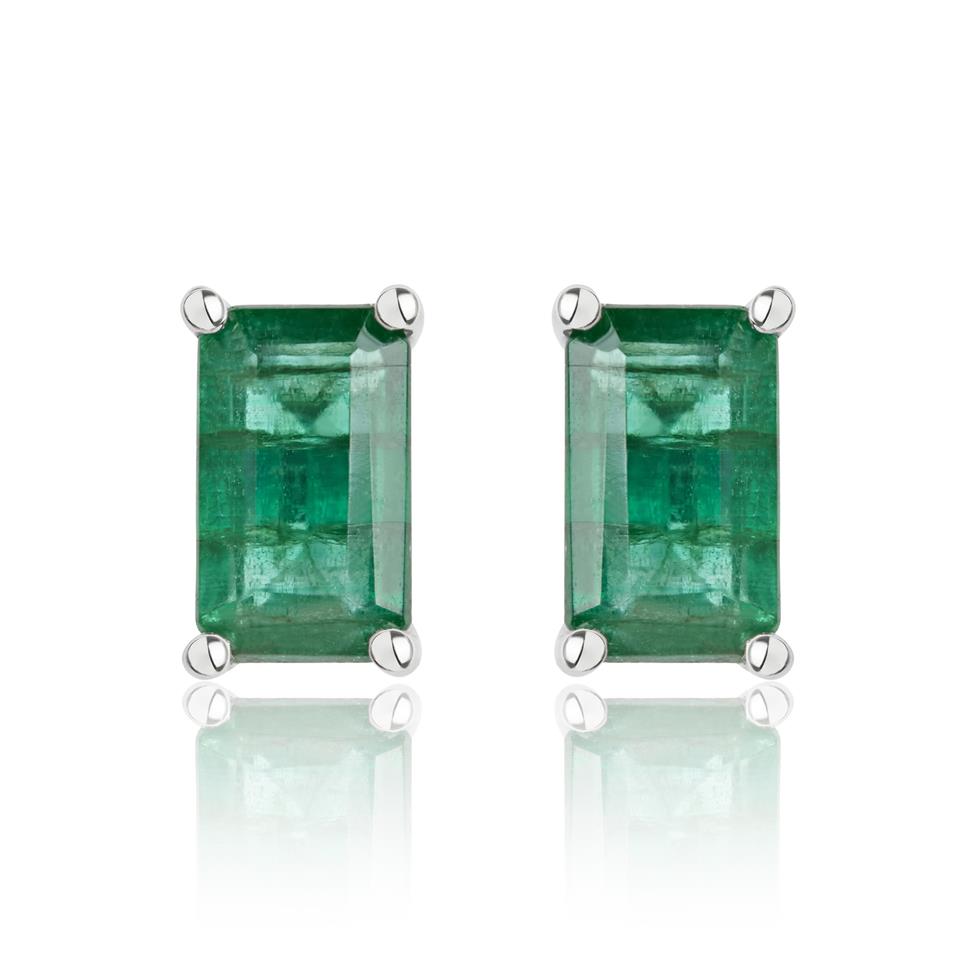 18ct White Gold Emerald Solitaire Stud Earrings Thumbnail Image 0