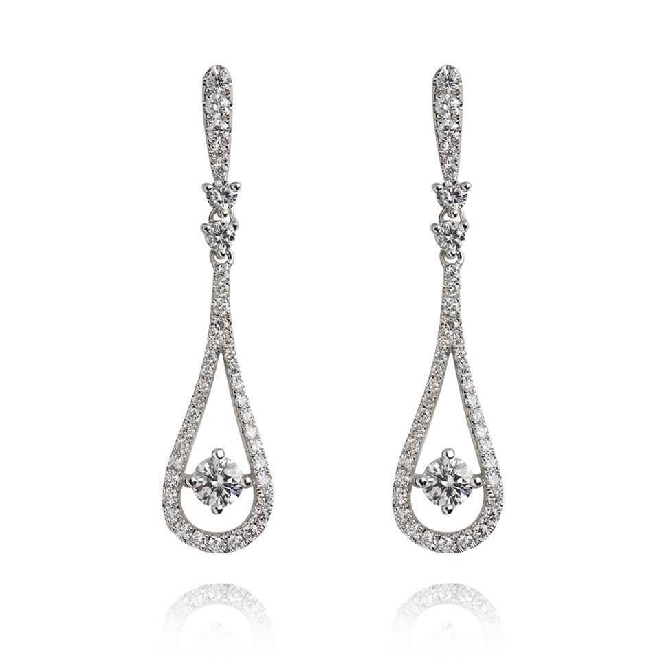 18ct White Gold Diamond Teardrop Earrings Thumbnail Image 0
