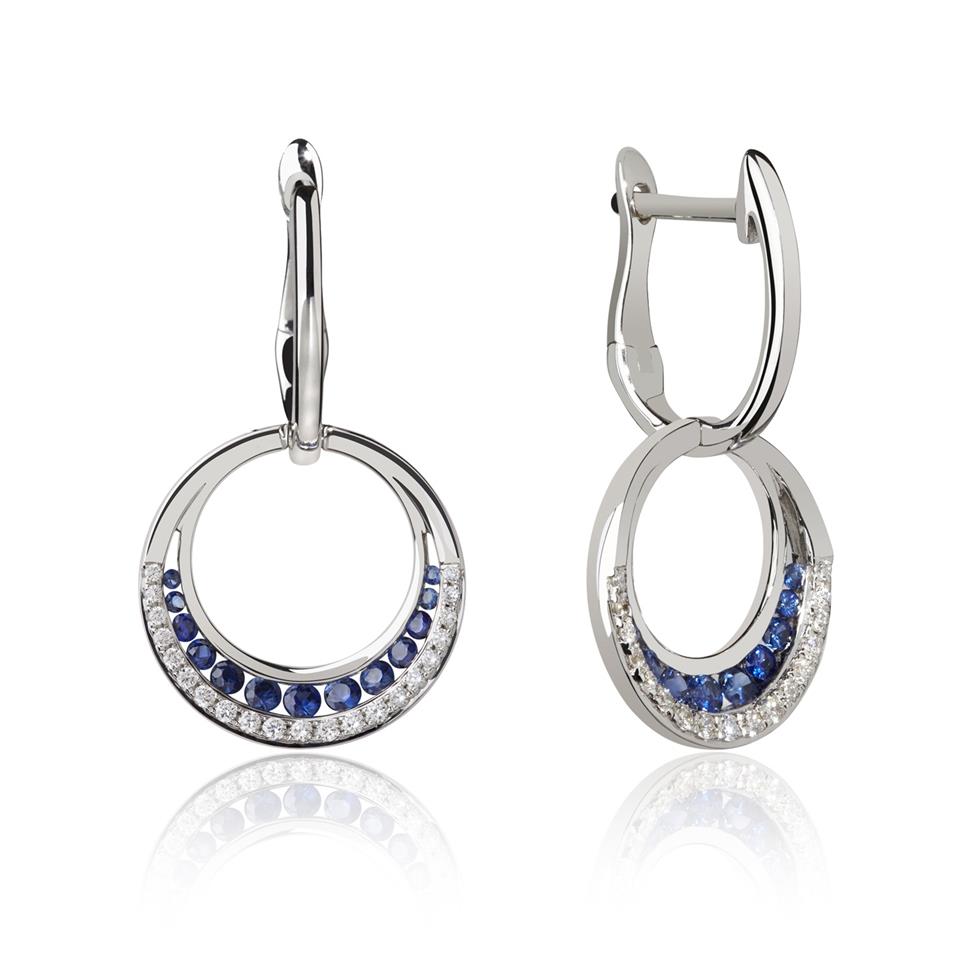 18ct White Gold Sapphire and Diamond Drop Earrings Thumbnail Image 0