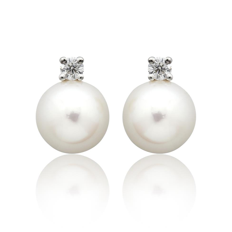 18ct White Gold Akoya Pearl and Diamond Drop Earrings 8mm Thumbnail Image 0