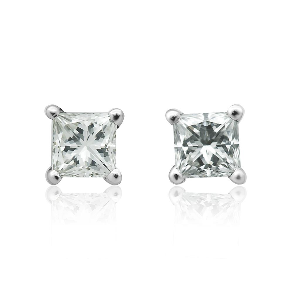 18ct White Gold Princess Cut Diamond Solitaire Stud Earrings 0.50ct Thumbnail Image 0