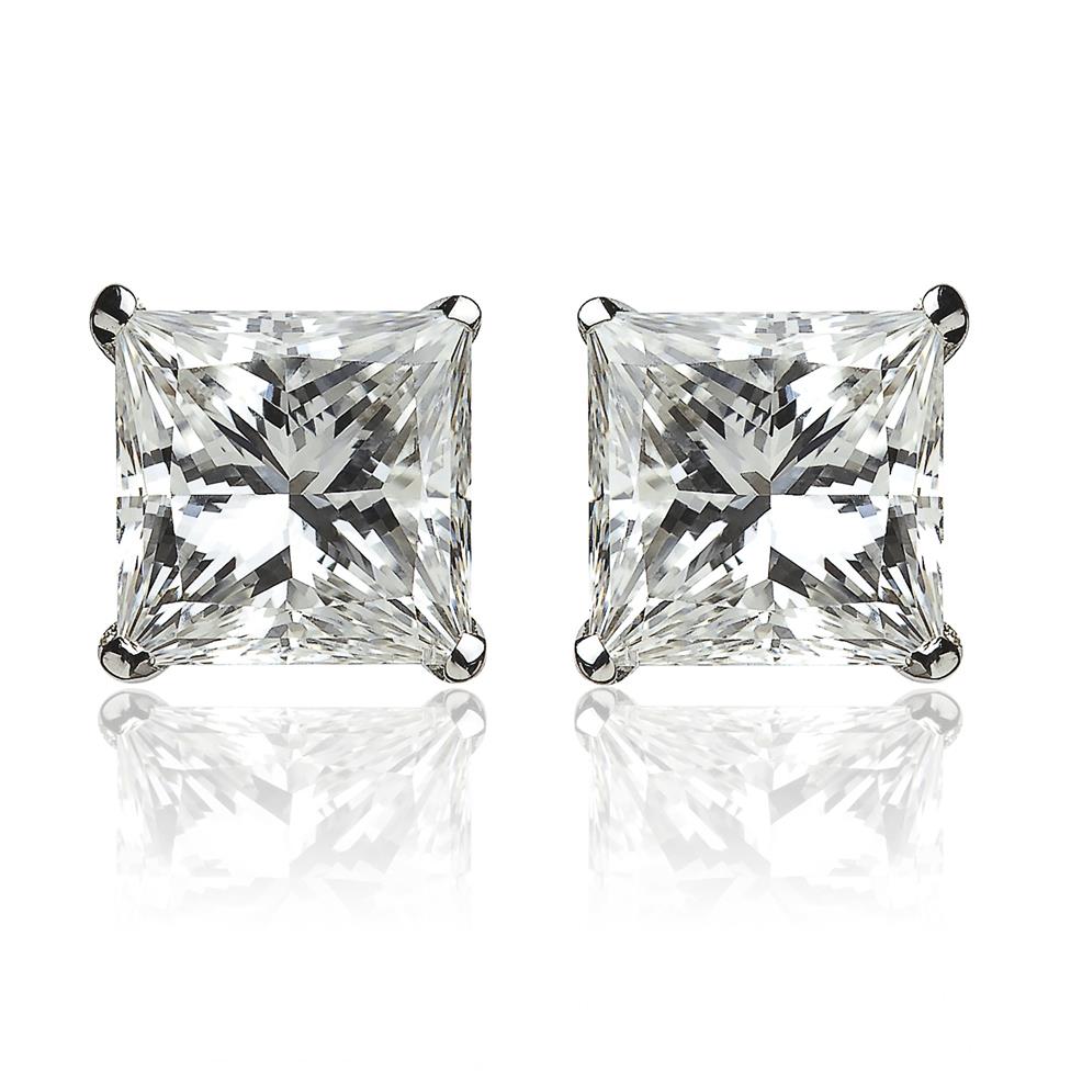 18ct White Gold Princess Cut Diamond Solitaire Stud Earrings 1.00ct Thumbnail Image 0