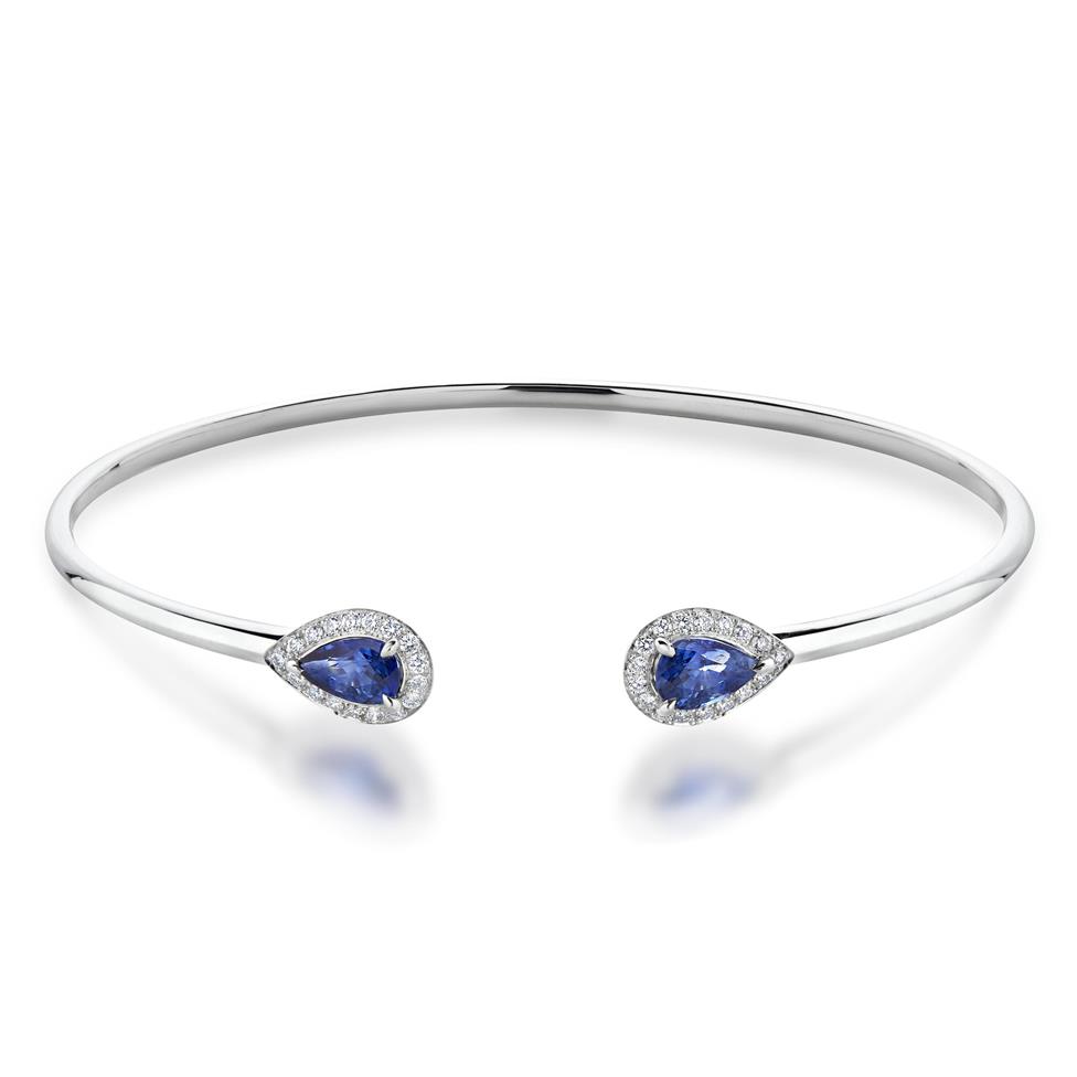 18ct White Gold Pear Shape Sapphire and Diamond Open Bangle Thumbnail Image 0