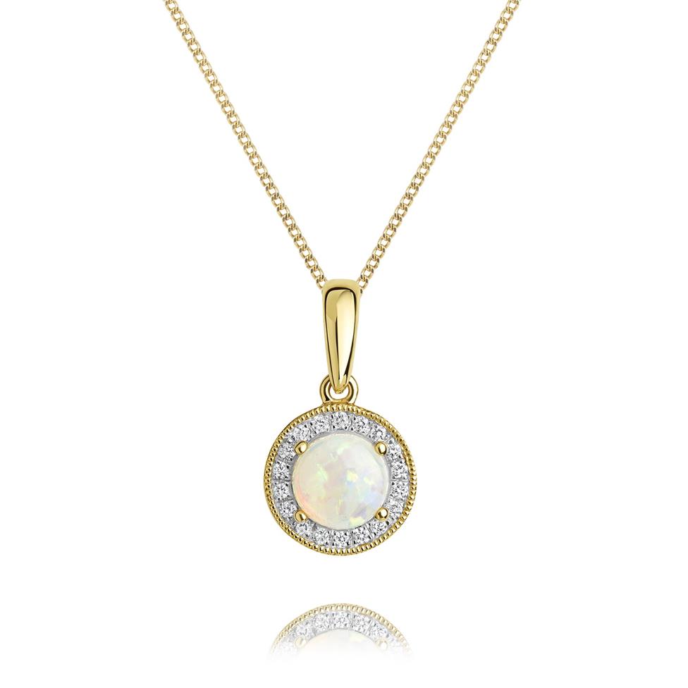 18ct Yellow Gold Opal and Diamond Halo Pendant Thumbnail Image 0