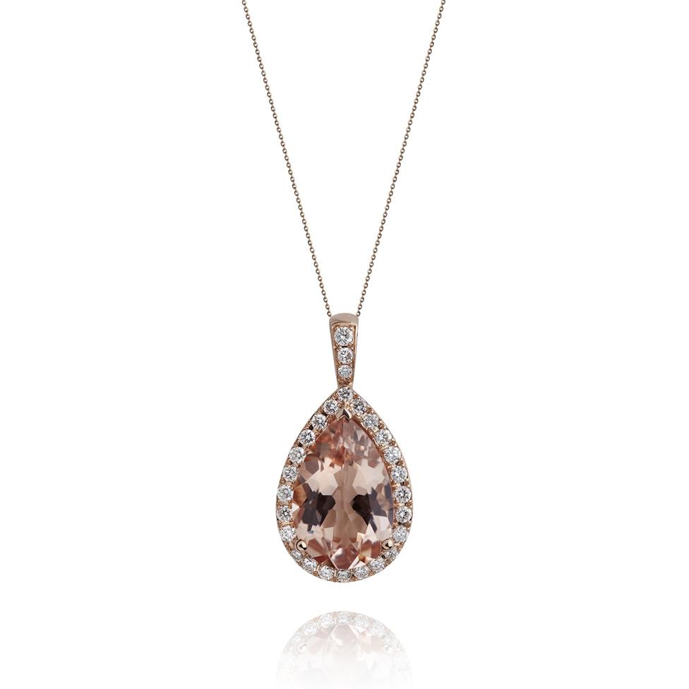 Ortensia 18ct Rose Gold Morganite and Diamond Pendant Thumbnail Image 0