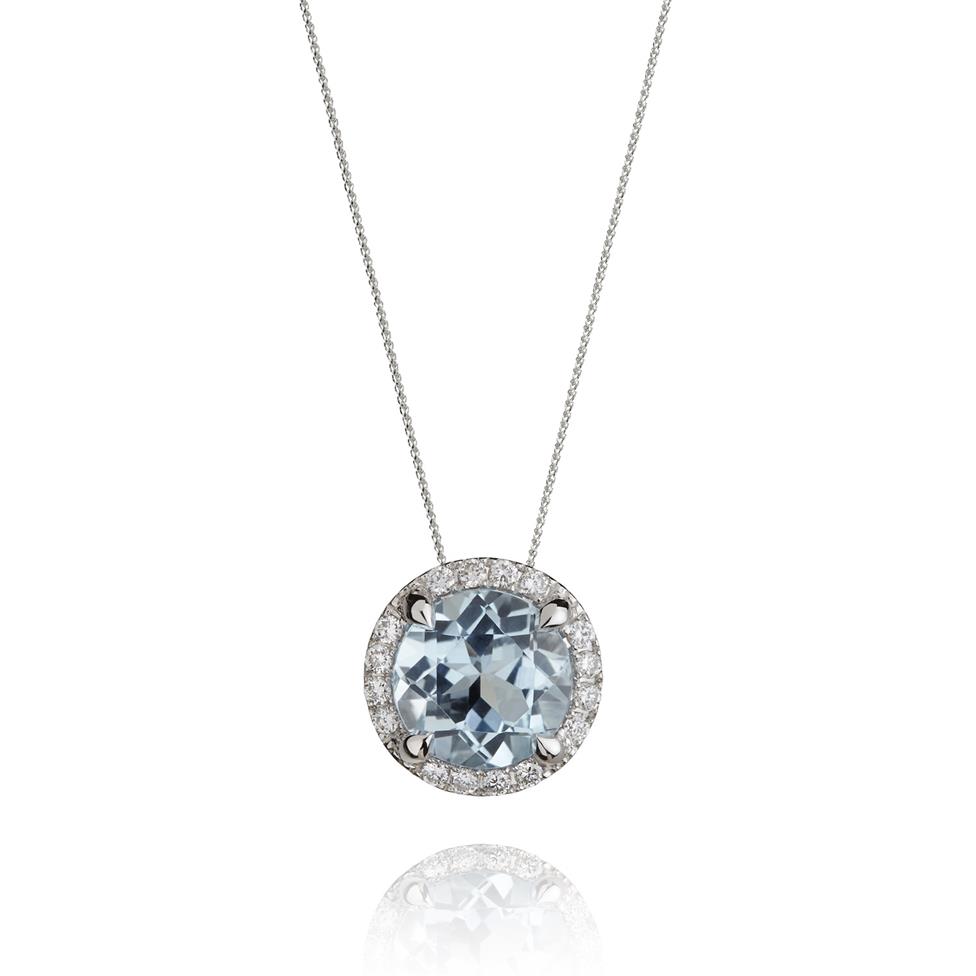 Camellia 18ct White Gold Topaz and Diamond Halo Pendant Thumbnail Image 0