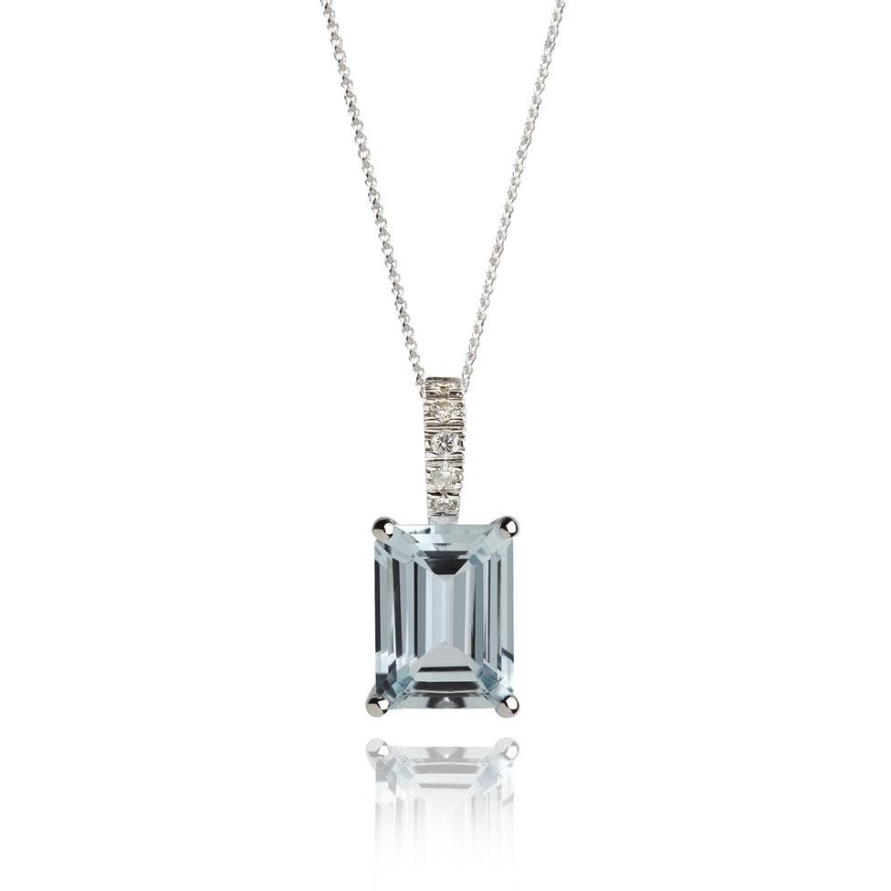 18ct White Gold Aquamarine and Diamond Pendant Thumbnail Image 0