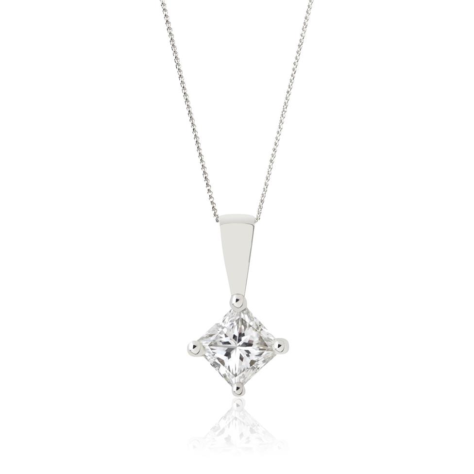 18ct White Gold Princess Cut Diamond Solitaire Pendant 0.15ct Thumbnail Image 0