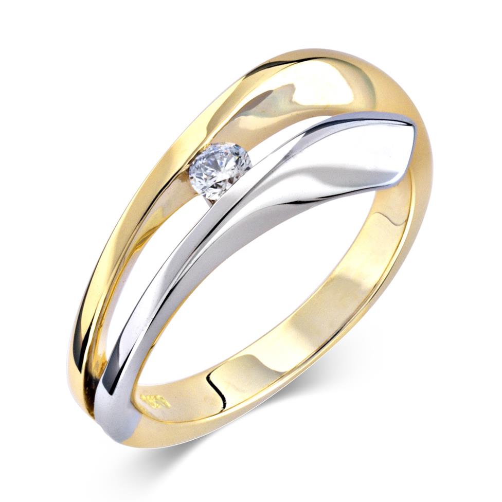 18ct Yellow and White Gold Wave Design Diamond Dress Ring 0.10ct Thumbnail Image 0