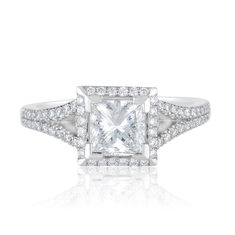 Platinum Split Shoulder Detail Princess Cut Diamond Halo Engagement Ring 1.65ct Thumbnail Image 1