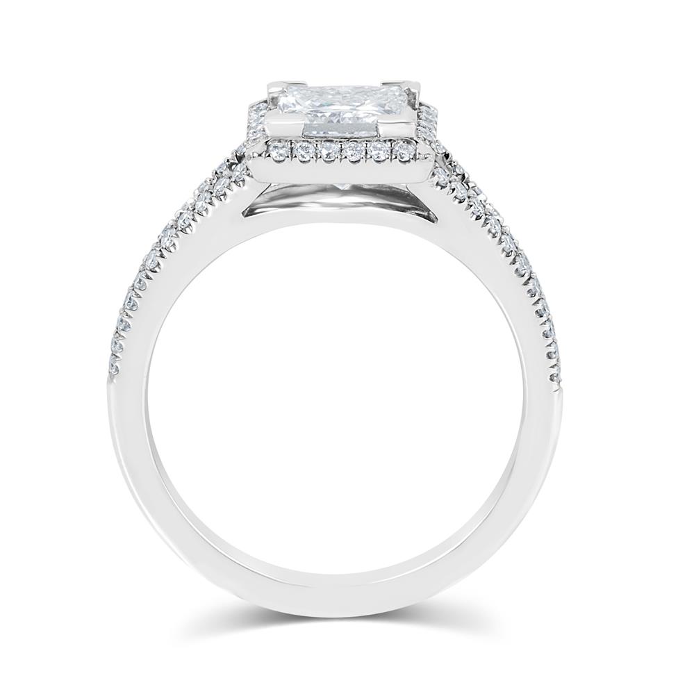Platinum Split Shoulder Detail Princess Cut Diamond Halo Engagement Ring 1.65ct Thumbnail Image 2