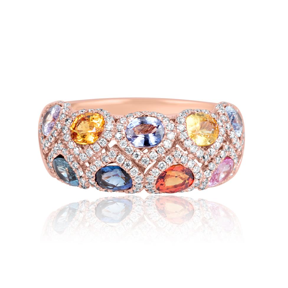 Samba 18ct Rose Gold Dome Design Rainbow Sapphire and Diamond Dress Ring Thumbnail Image 4