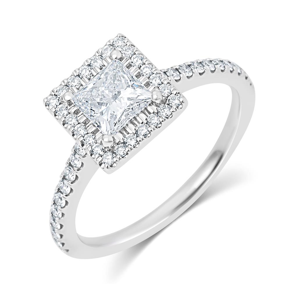 Platinum Princess Cut Diamond Halo Engagement Ring 1.10ct Thumbnail Image 0