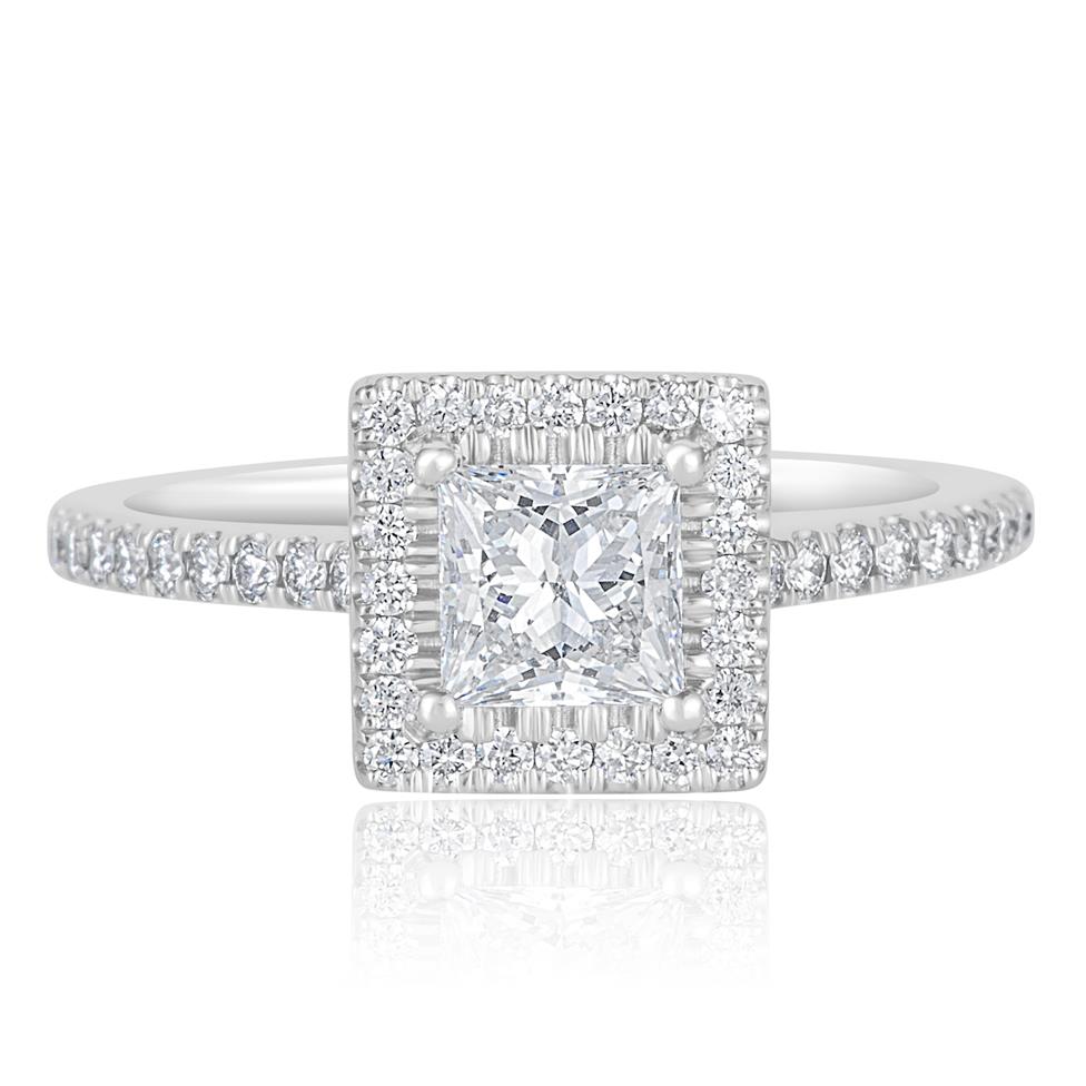 Platinum Princess Cut Diamond Halo Engagement Ring 1.10ct Thumbnail Image 1