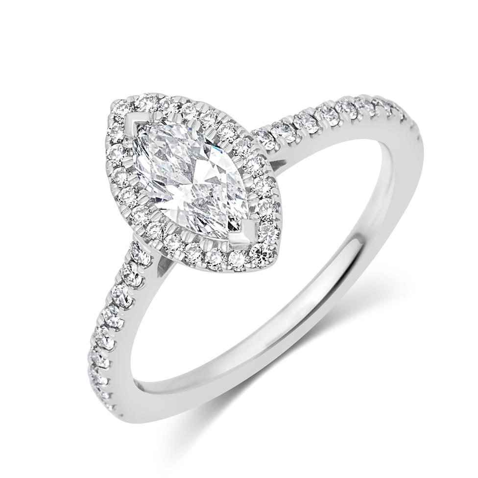 Platinum Marquise Cut Diamond Halo Engagement Ring 0.85ct Thumbnail Image 0