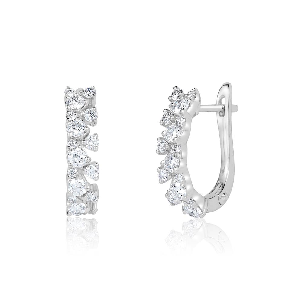 18ct White Gold Fine Petal Design Diamond Hoop Earrings 0.64ct Thumbnail Image 0