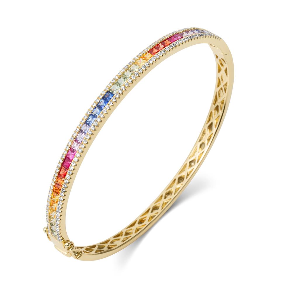 Samba 18ct Yellow Gold Rainbow Sapphire and Diamond Bangle Thumbnail Image 0