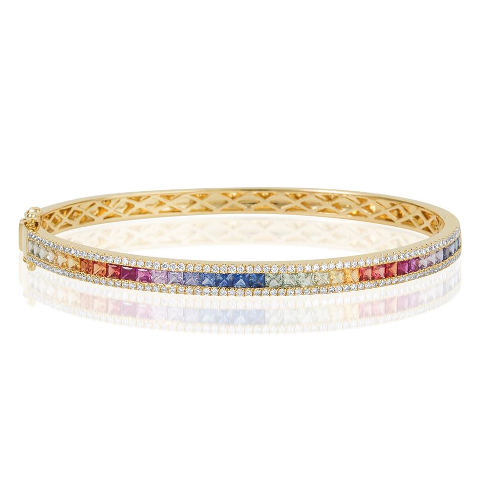 Samba 18ct Yellow Gold Rainbow Sapphire and Diamond Bangle Thumbnail Image 2