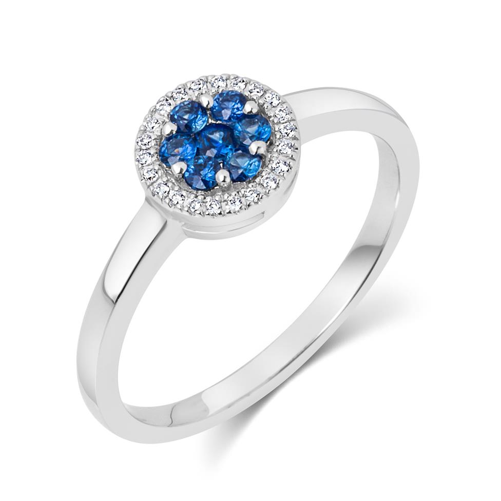 18ct White Gold Illusion Detail Sapphire and Diamond Cluster Dress Ring Thumbnail Image 0
