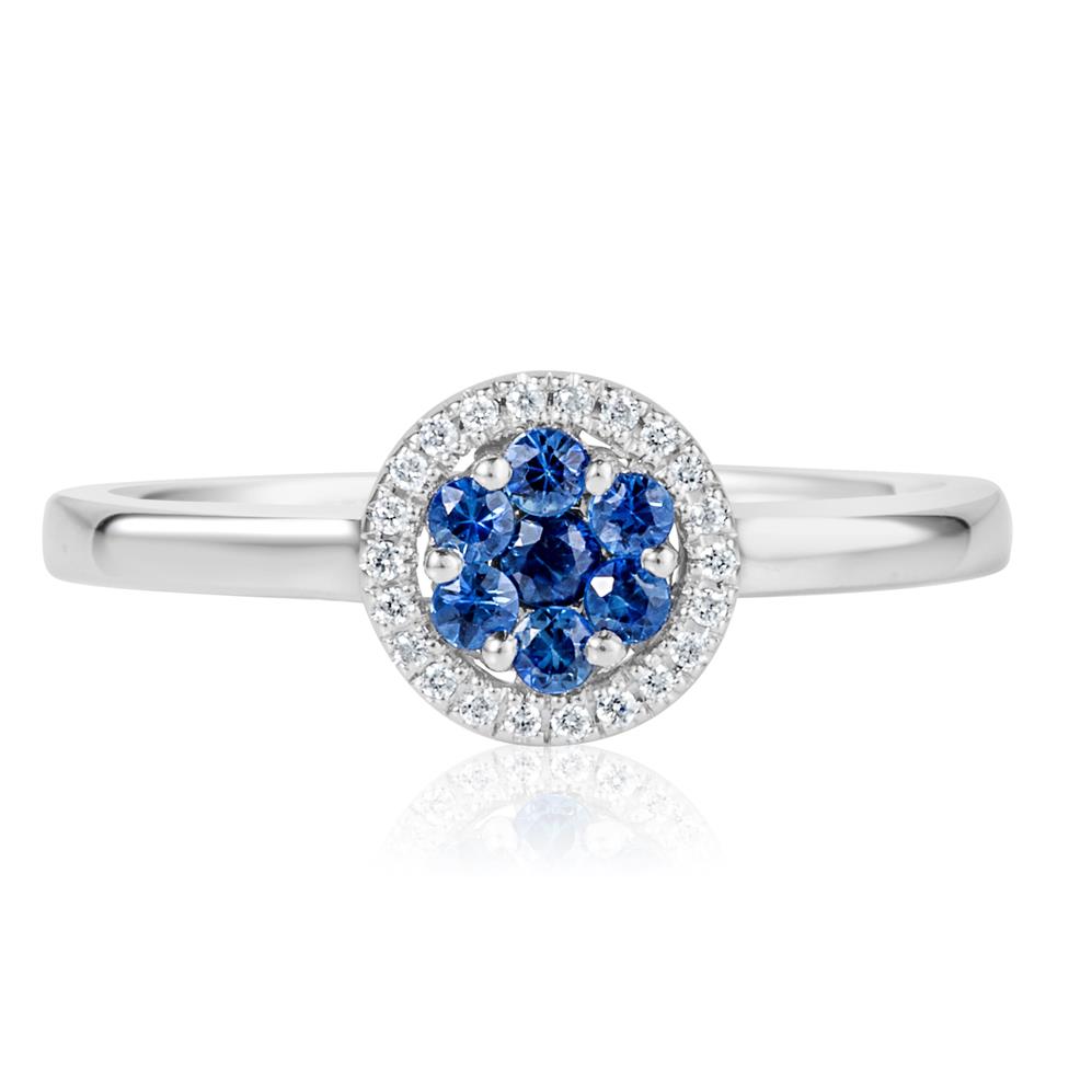 18ct White Gold Illusion Detail Sapphire and Diamond Cluster Dress Ring Thumbnail Image 1