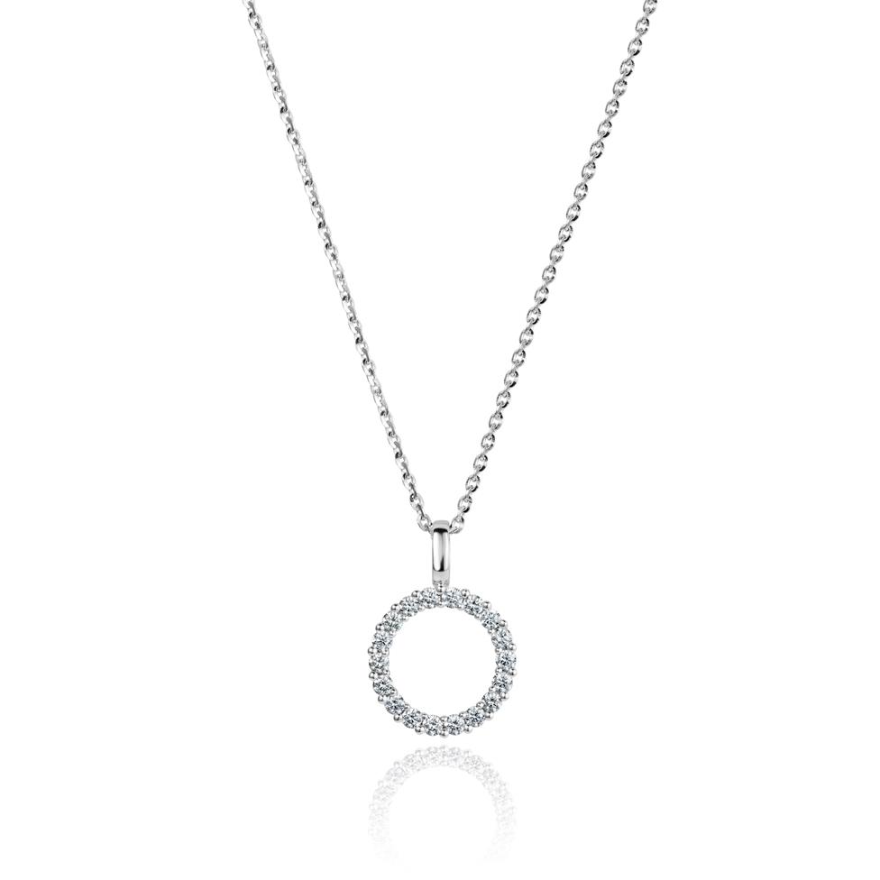 18ct White Gold Circle Design Diamond Pendant - Large 0.35ct Thumbnail Image 0