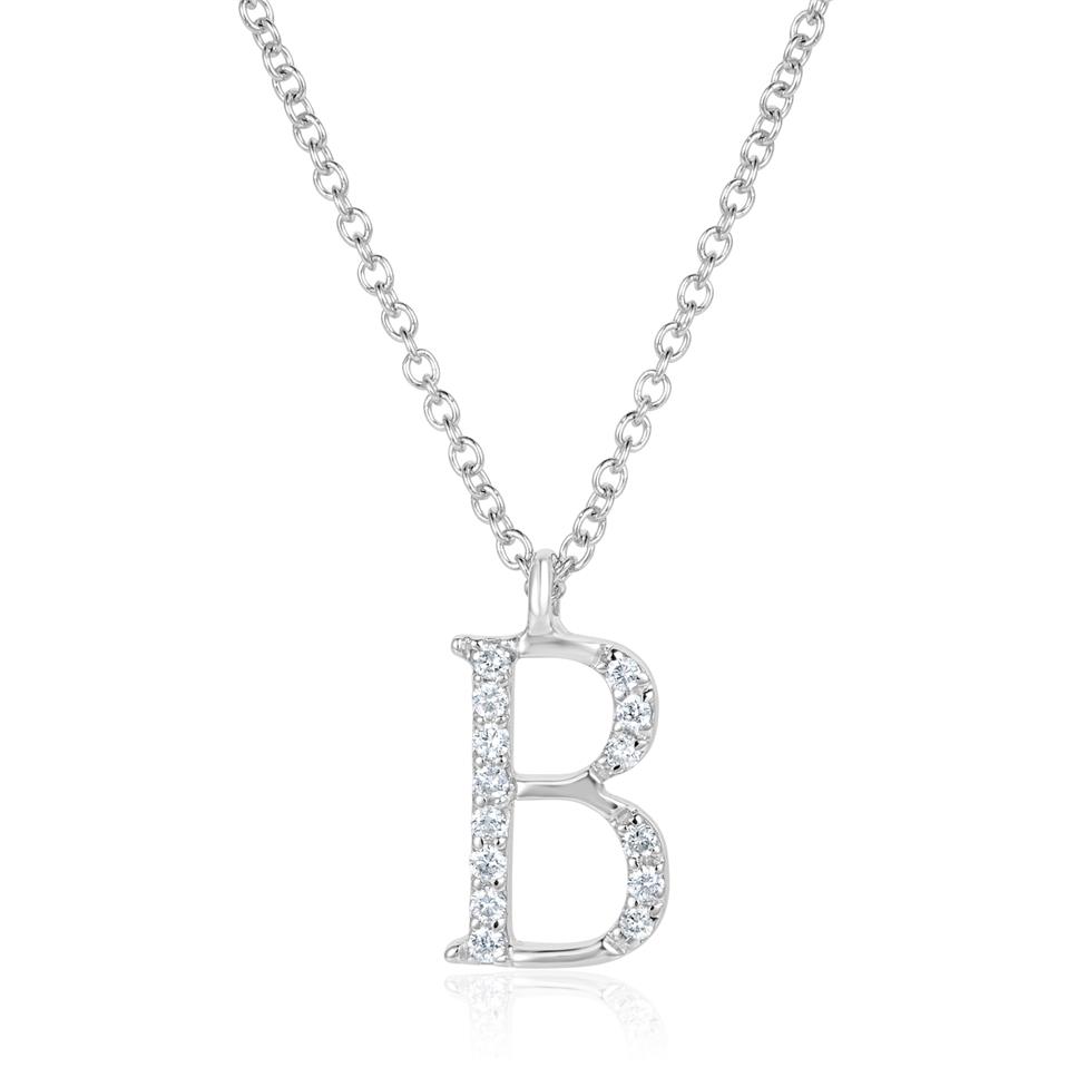 18ct White Gold Diamond Initial Necklace B Thumbnail Image 0