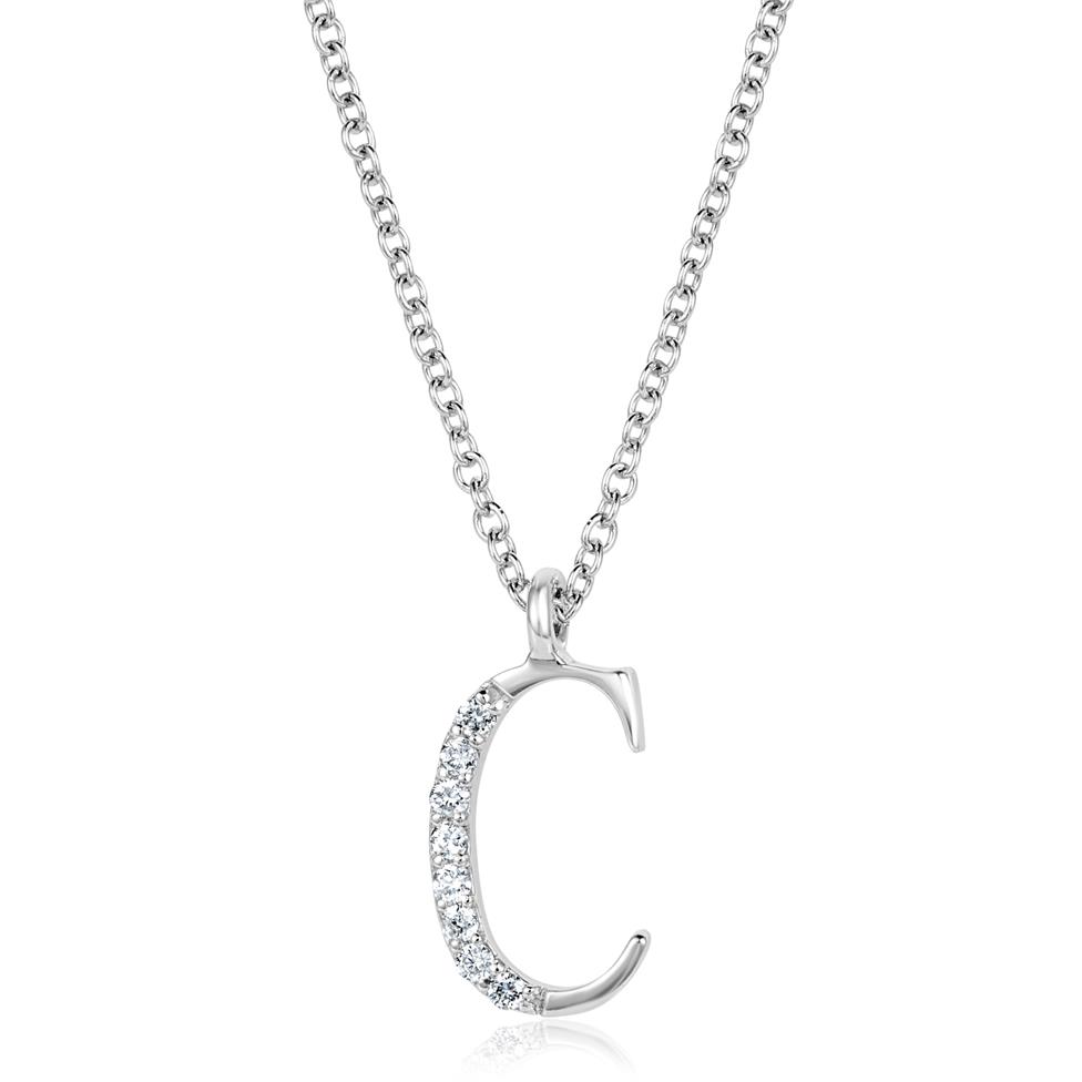 18ct White Gold Diamond Initial Necklace C Thumbnail Image 0