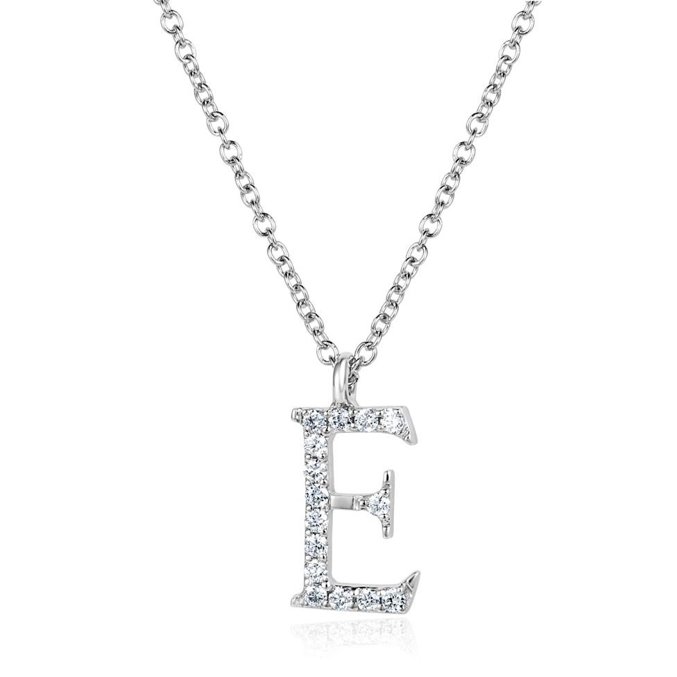 18ct White Gold Diamond Initial Necklace E Thumbnail Image 0
