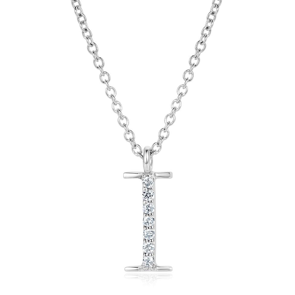 18ct White Gold Diamond Initial Necklace I Thumbnail Image 0